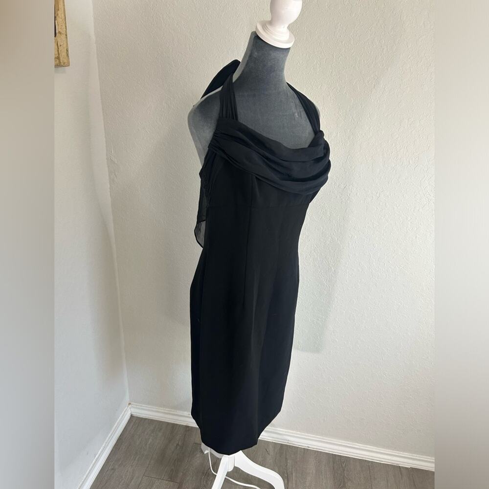 Maggy London- Sz 12- Little black dress- halter tie bow- zipper- midi- cocktail - Picture 5 of 9